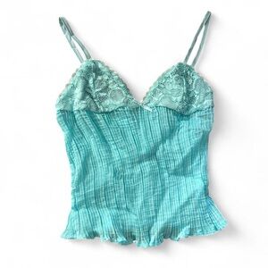 Turquoise Lace Trim Cami Top with bow detail Y2K
